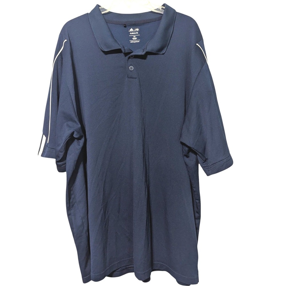 Adidas Climalite Golf Polo Shirt Mens 3XL Navy Blue Short Sleeve 3-Stripe Piping